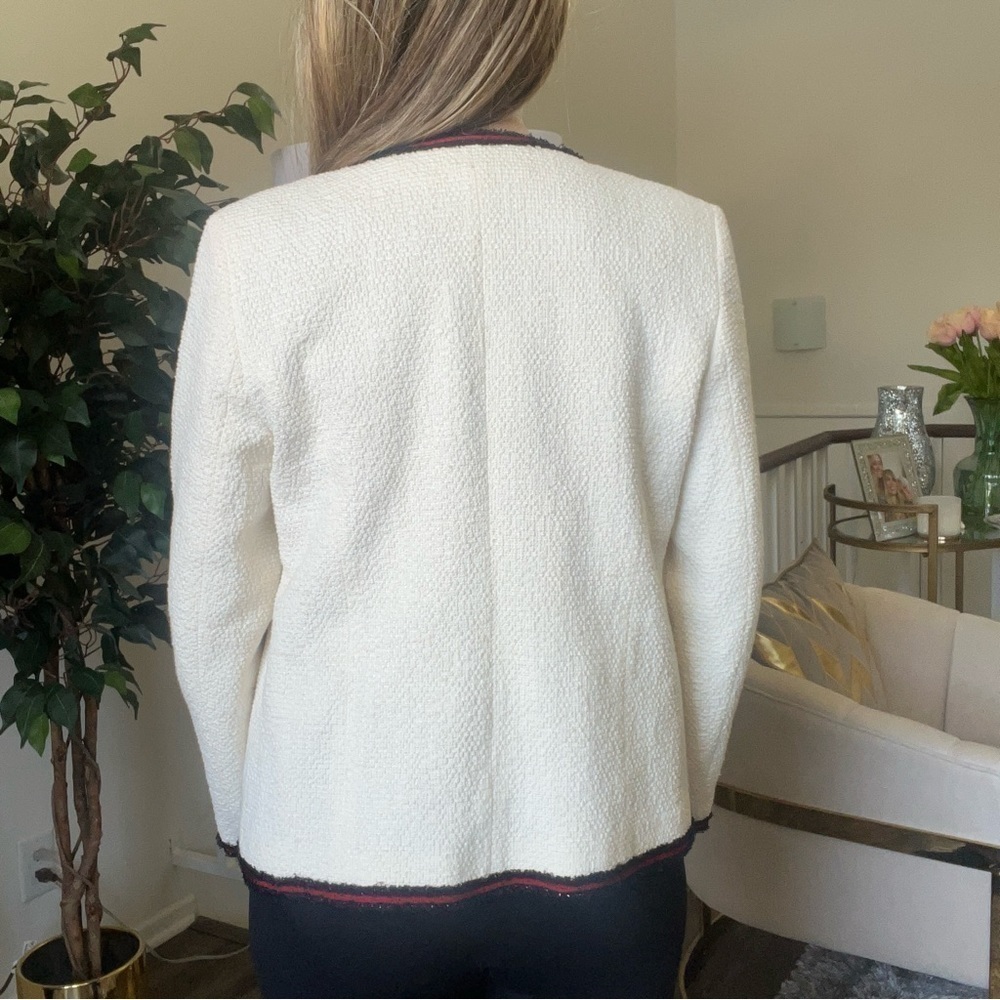 Gerard Darel Ivory Woven Tweed Blazer Long Sleeves Mock Neck Mid Length Summer M - Picture 7 of 15